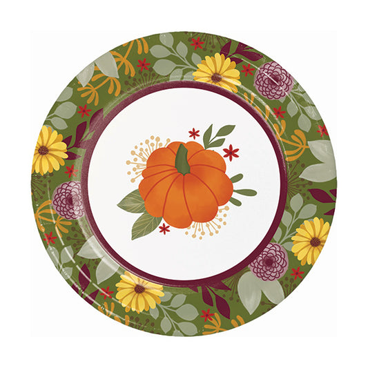 Petals and Pumpkins 7in Round Luncheon Paper Plates 8ct