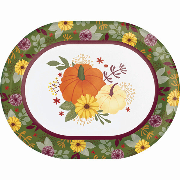Petals & Pumpkins 9 x 12in Oval Paper Platters 8ct