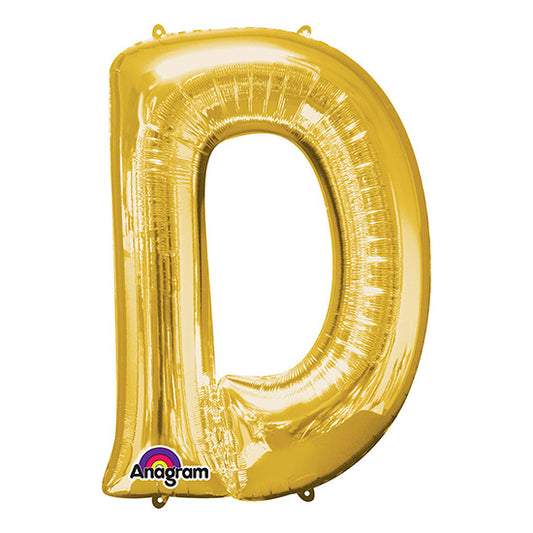 Letter D Gold 33in Metallic Balloon