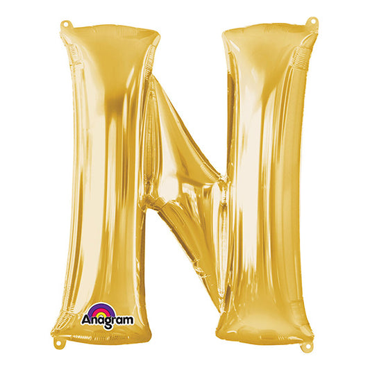 Letter N Gold 33in Metallic Balloon