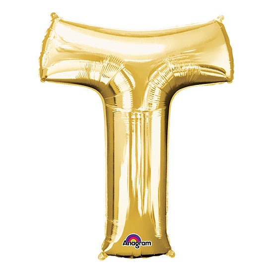 Letter T Gold 33in Metallic Balloon