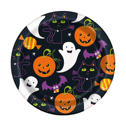 Cat & Pumpkin 7in Round Luncheon Paper Plates 8ct