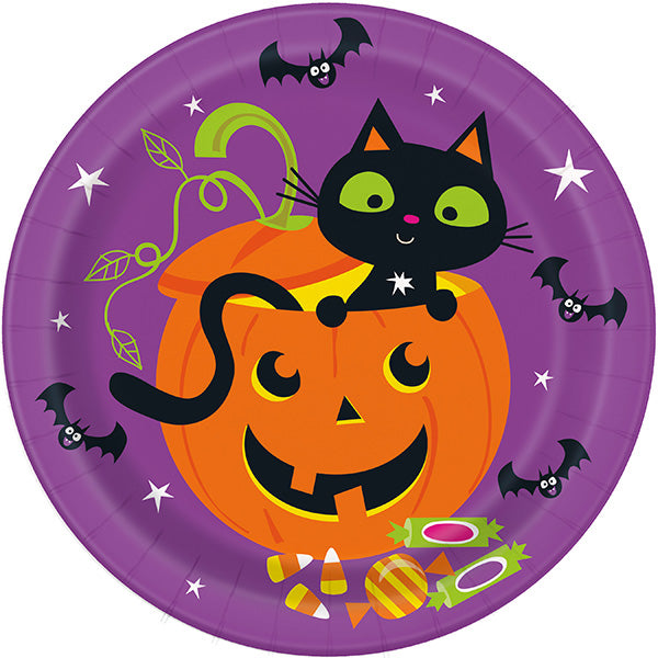 Cat and Pumpkin 9in Round Dinner Paper Plates 8ct