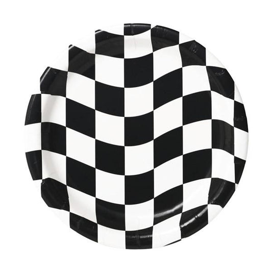 Black & White Check 7in Round Luncheon Paper Plates 8ct