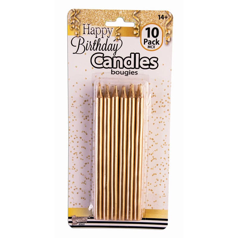 Extra Long Birthday Candles Gold 10 Ct