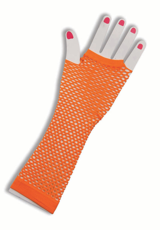 80's Fishnet Fingerless Long Glove Orange