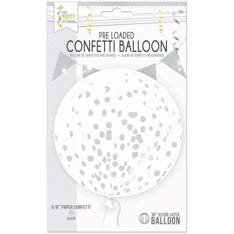 36" Clear Confetti Balloon – Silver 1 Ct