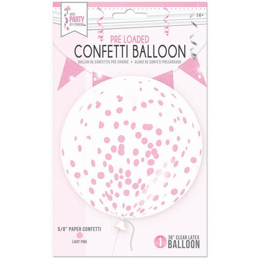 36" Clear Confetti Balloon – Pink 1 Ct