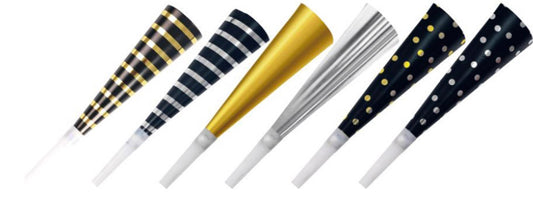 Polka Dot & Stripe Horns 7.8" 6 Ct