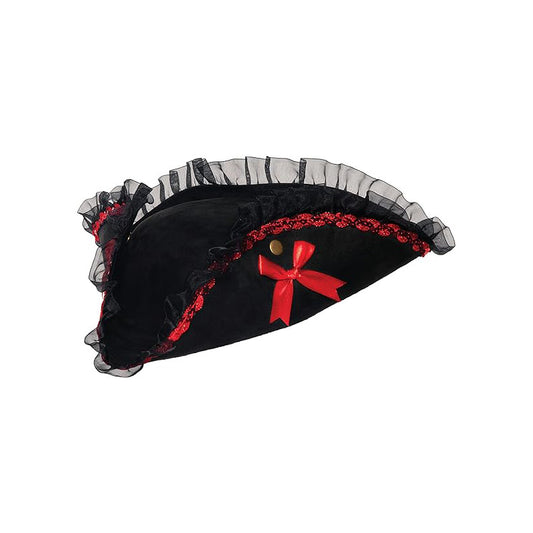 Black with Red Lace Trim Tri Corner Adult Hat