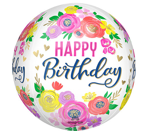 Artful Floral Birthday 16in Orbz Balloon