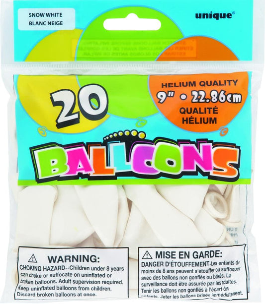 White 9in Solid Color Latex Balloons 20ct