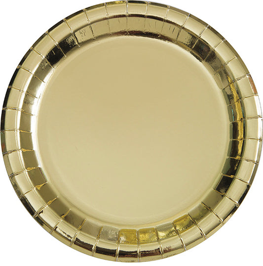 Shiny Gold Foil 9in Round Dinner Plates 8ct