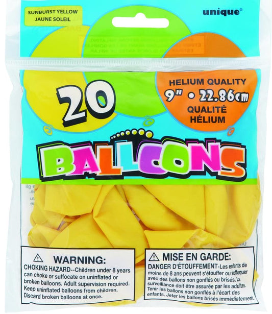 Sunburst Yellow 9in Solid Color Latex Balloons 20ct