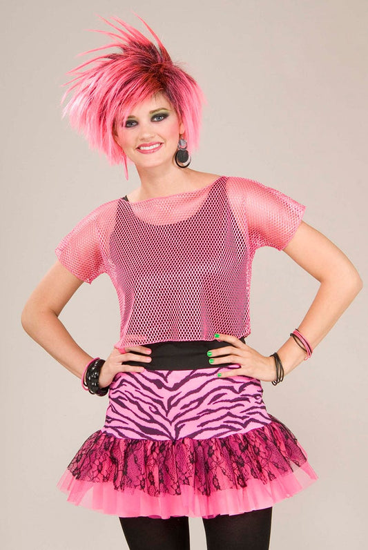 80's Style Mesh Top Neon Pink