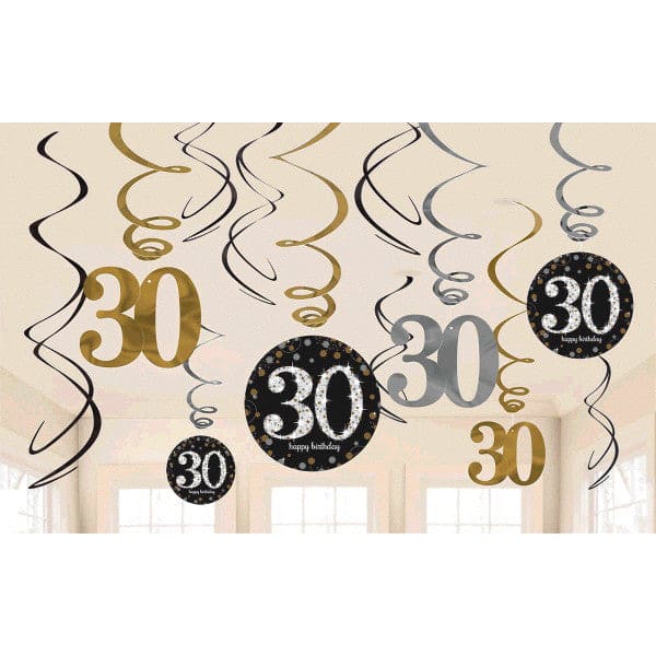 Sparkling Celebration 30th Birthday Foil Swirl Decorations