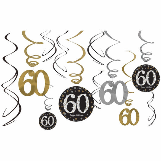 Sparkling Celebration 60th Birthday Foil Swirl Decorations