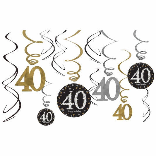Sparkling Celebration 40th Birthday Foil Swirl Decorations