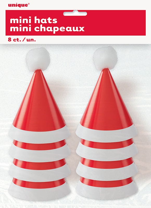 Mini Pom Pom Santa Party Hats 8 Ct