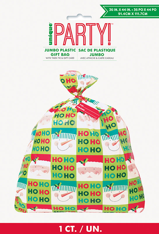 Holly Santa Jumbo Plastic Gift Bag 36" x 44"