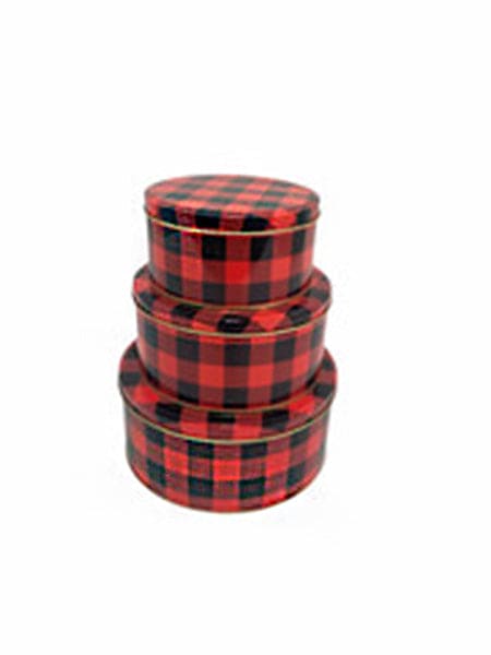 Christmas Metal Cookie Tins Buffalo Plaid