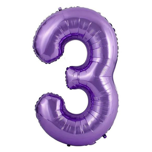 34in Number 3 Purple Mylar Balloon