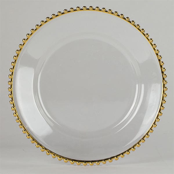 Plastic Clear Charger Plate with Gold Beaded Trim 13in