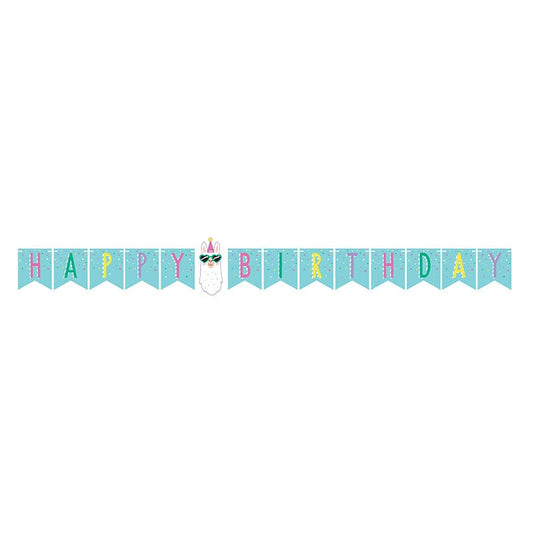 Llama Party Happy Birthday Banner with Twine