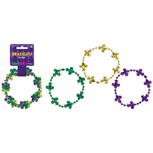 Mardi Gras Bead Bracelets 4ct