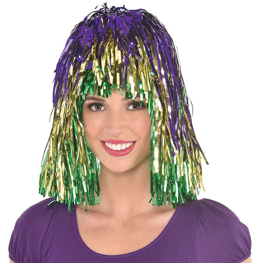 Mardi Gras Multi Color Tinsel Wig