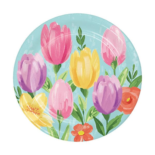 Tulip Blooms 7in Round Luncheon Paper Plates 8 Ct