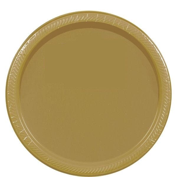 Gold 10.5in Round Banquet Paper Plates 20 Ct