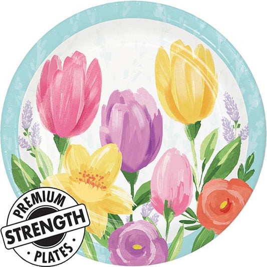 Tulip Blooms 9in Round Dinner Paper Plates 8 Ct