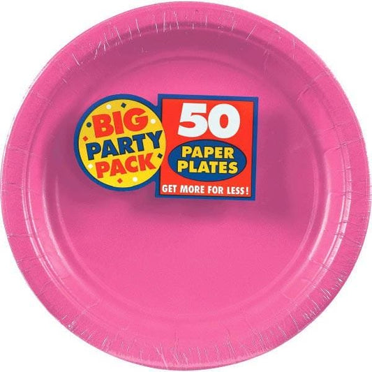 Bright Pink Big Party Pack 9in Round Dinner Paper Plates 50 Ct