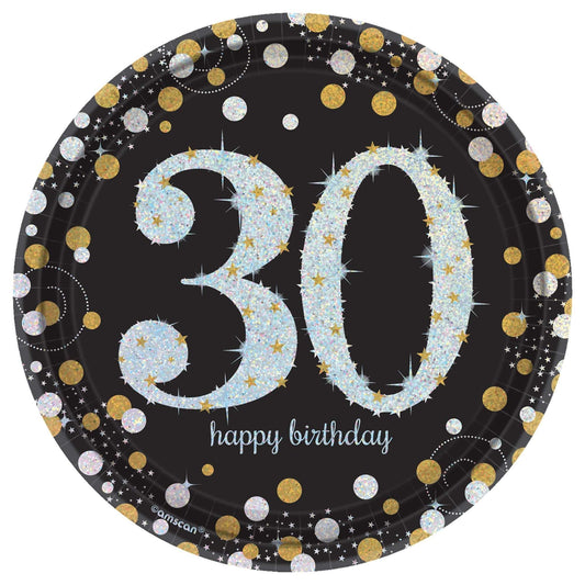 Sparkling Celebration 30th Birthday 7in Round Prismatic Plates