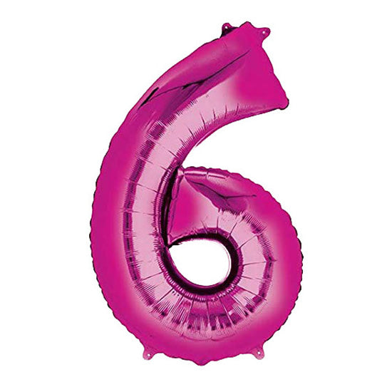 40in Number 6 Pink Mylar Balloon