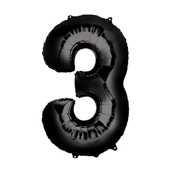 40in Number 3 Black Mylar Balloon