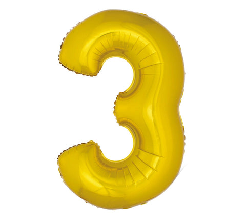 40in Number 3 Gold Mylar Balloon