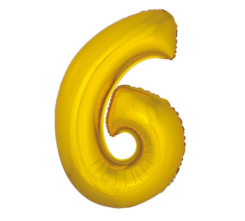 40in Number 6 Gold Mylar Balloon