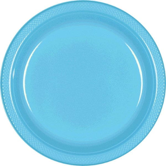 Caribbean Blue 9in Round Dinner Plastic Plates 20 Ct