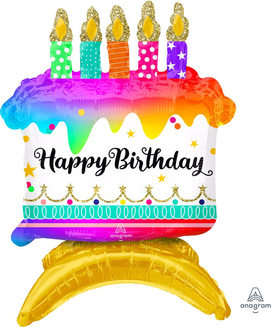 18 inch Birthday Cake Cursive Air Filled Balloon Centerpiece