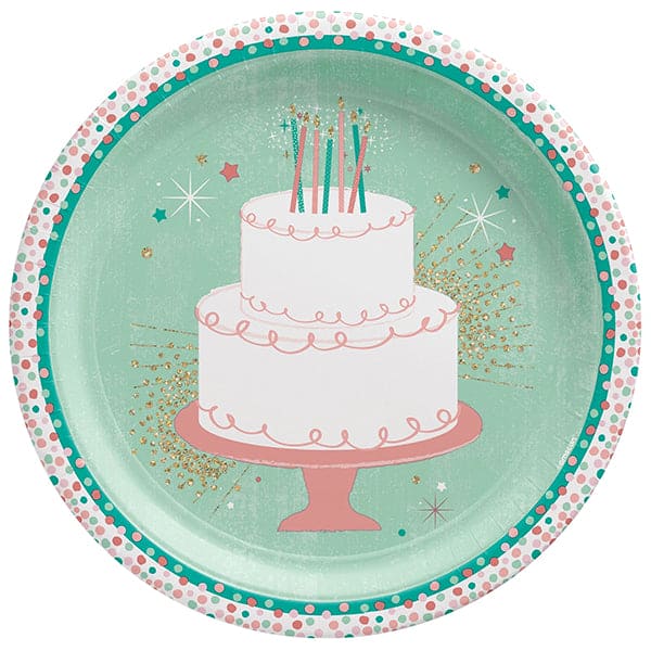 Happy Cake Day 10.5in Round Banquet Paper Plates 8ct