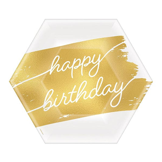 Golden Age Happy Birthday 7in Hexagon Metallic Paper Plates 8ct