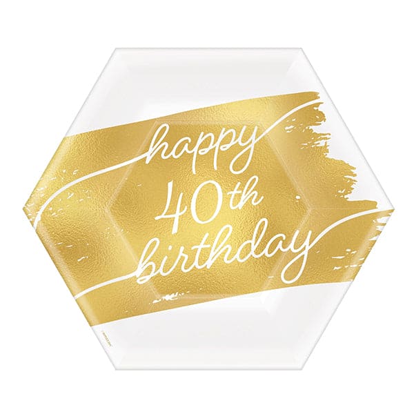 Golden Age Birthday 40th 7in Hexagon Metallic Paper Plates 8ct