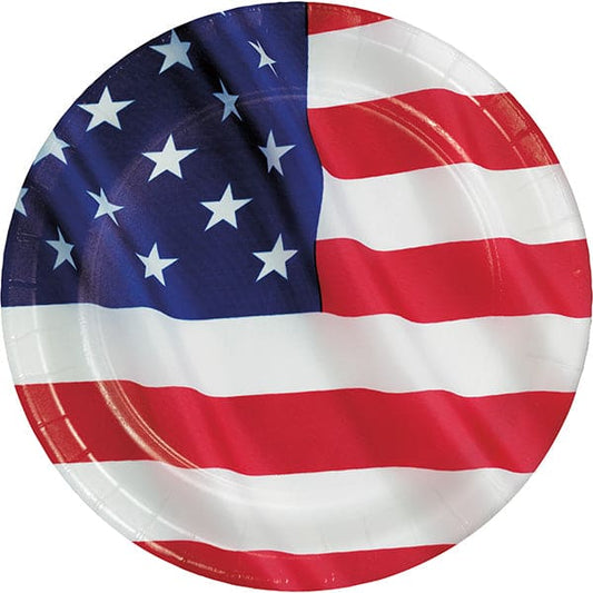 Stars and Stripes 9in Round Dinner Paper Plates 8ct
