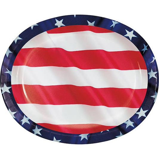 Stars and Stripes 10 x 12in Oval Paper Platters 8ct
