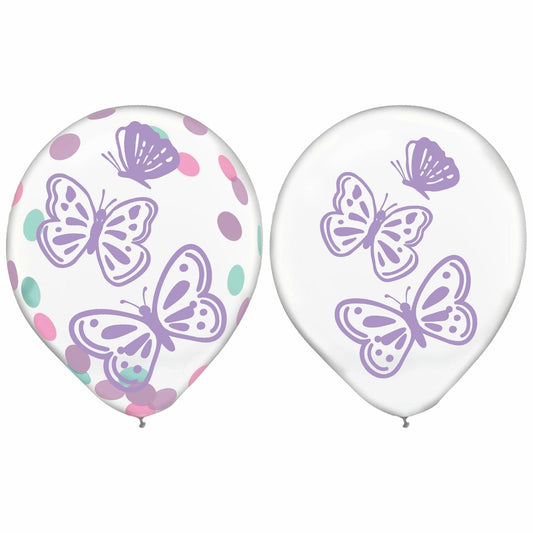 Flutter Butterfly 12in Latex Confetti Balloons 6ct