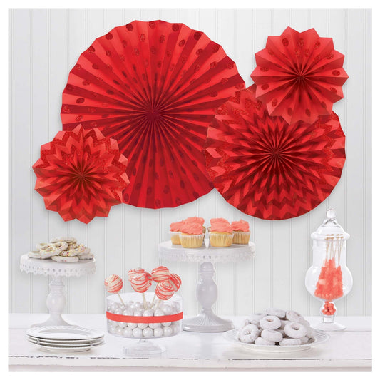 Glitter Paper Fans Apple Red 4ct