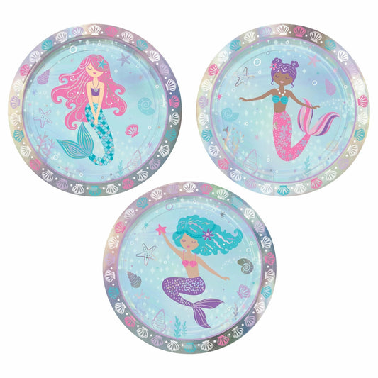 Shimmering Mermaids 7in Assorted Iridescent Round Lunch Plates