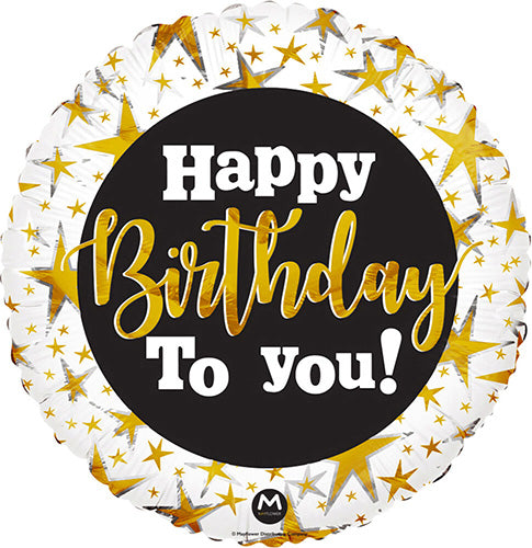 Happy Birthday Gold Stars 30in Metallic Balloon